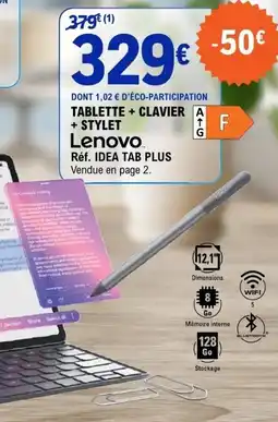 E.Leclerc Lenovo TABLETTE + CLAVIER + STYLET offre