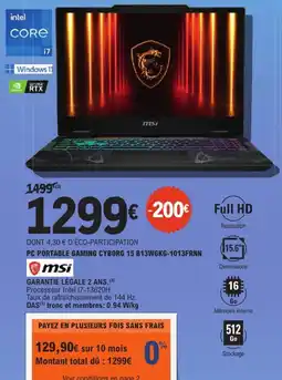 E.Leclerc Espace Culturel MSI PC PORTABLE GAMING CYBORG 15 offre