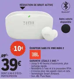 E.Leclerc JBL ÉCOUTEUR SANS FIL VIBE BUDS 2 offre