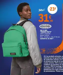 E.Leclerc Sport EASTPAK SAC À DOS "PADDLED PAK'R" offre