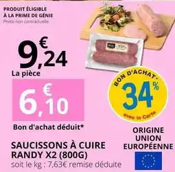 E.Leclerc Prime - saucissons a cuire randy x2 (800g) offre