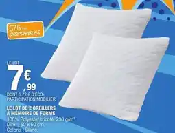 E.Leclerc Dim - le lot de 2 oreillers à mémoire de forme offre