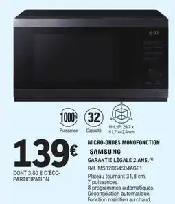 E.Leclerc Samsung - micro-ondes monofonction garantie legale 2 ans offre