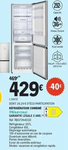 E.Leclerc Hisense - refrigerateur combine gris anti-élicage 2 ans 6 offre