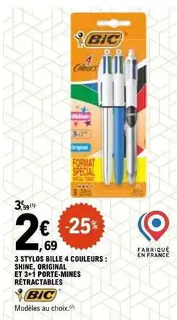 E.Leclerc Bic - 3 stylos bille à couleurs: snine, original et 3+1 porte-mines offre