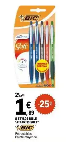 E.Leclerc Bic - 5 stylos bille atlantis soft offre