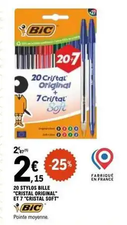 E.Leclerc Bic - 20 stylos bille cristal original offre