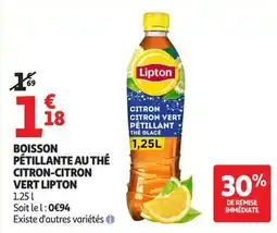 Auchan Supermarché Lipton boisson petillante au the citron-citron vert offre
