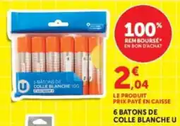 Hyper U U 6 batons de colle blanche offre