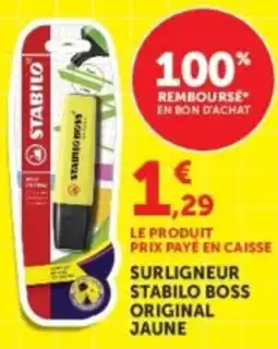 Hyper U STABILO SURLIGNEUR BOSS ORIGINAL JAUNE offre