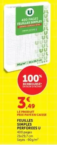 Hyper U U Feuilles simples perforées offre
