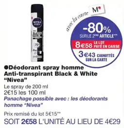 Monoprix NIVEA Déodorant spray homme Anti-transpirant Black & White offre