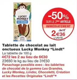 Monoprix Lucky Monkey Tablette de chocolat au lait onctueux offre
