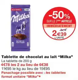 Monoprix Milka Tablette de chocolat au lait offre