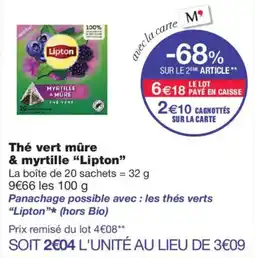 Monoprix Lipton Thé vert mûre & myrtille offre
