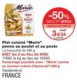 Monoprix Marie penne au poulet et au pesto offre