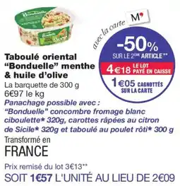 Monoprix Bonduelle Taboulé oriental menthe offre