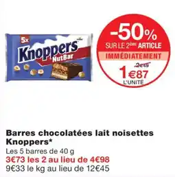 Monoprix Knoppers Barres chocolatées lait noisettes offre