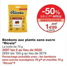 Monoprix Ricola Bonbons aux plants sans sucre offre