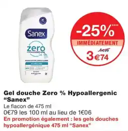 Monoprix Sanex Gel douche Zero % Hypoallergenic offre