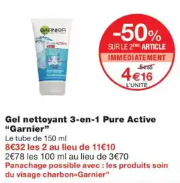Monoprix Garnier Gel nettoyant 3-en-1 Pure Active offre