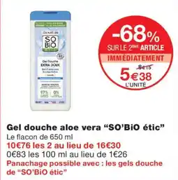 Monoprix SO'BIO étic Gel douche aloe vera offre