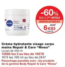 Monoprix NIVEA Crème hydratante visage corps mains Repair & Care offre