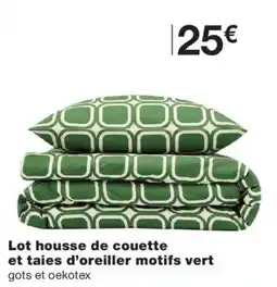 Monoprix gots Lot housse de couette et taies d'oreiller motifs vert offre