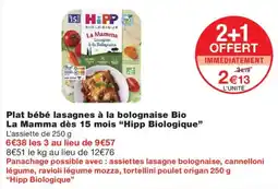 Monoprix Hipp Biologique Plat bébé lasagnes à la bolognaise Bio offre