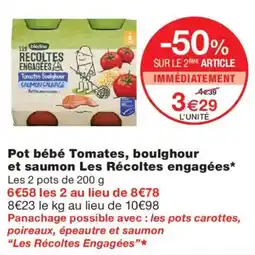 Monoprix blédina Pot bébé Tomates, boulghour et saumon Les Récoltes engagées offre