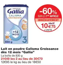 Monoprix Gallia Lait en poudre Calisma Croissance offre
