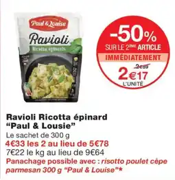 Monoprix Paul & Louise Ravioli Ricotta épinard offre