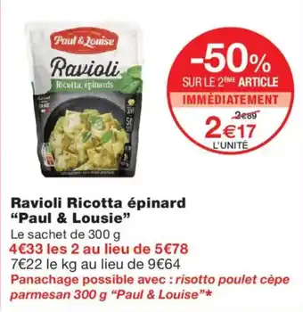 Monoprix Paul & Louise Ravioli Ricotta épinard offre