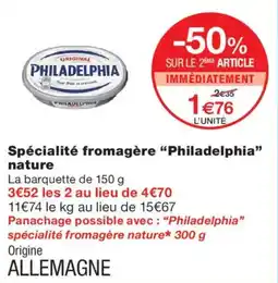 Monoprix Philadelphia spécialité fromagère nature offre
