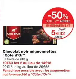 Monoprix Côte d'Or Chocolat noir mignonnettes offre