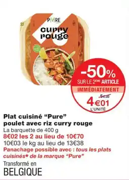 Monoprix Pure plat cuisiné poulet avec riz curry rouge offre