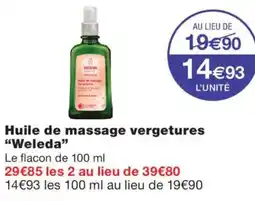 Monoprix Weleda Huile de massage vergetures offre