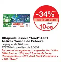 Monoprix Ariel Capsule lessive 4en1 Active+ Touche de Febreze offre