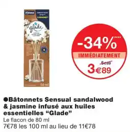 Monoprix Glade Bâtonnets Sensual sandalwood & jasmine offre