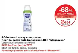 Monoprix Monsavon Déodorant spray compressé offre