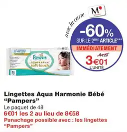 Monoprix Pampers Lingettes Aqua Harmonie Bébé offre