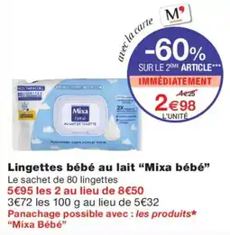 Monoprix Mixa bébé Lingettes bébé au lait offre