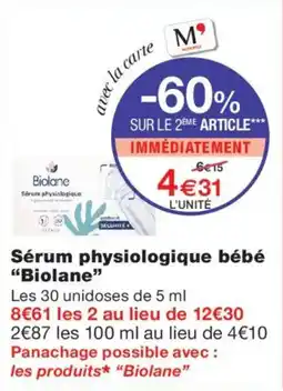 Monoprix Biolane Sérum physiologique bébé offre