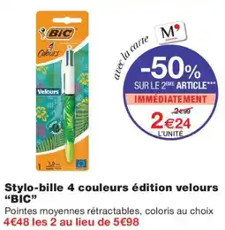 Monoprix BIC Stylo-bille 4 couleurs édition velours offre