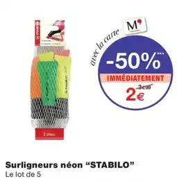 Monoprix STABILO Surligneurs néon offre