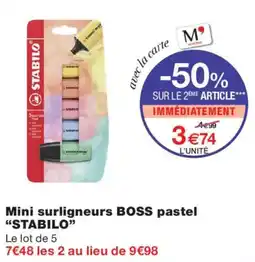Monoprix STABILO Mini surligneurs BOSS pastel offre