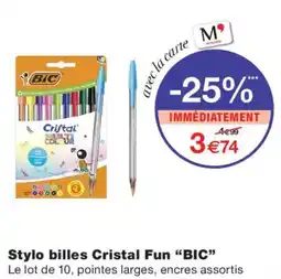 Monoprix BIC Stylo billes Cristal Fun offre