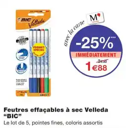 Monoprix BIC Feutres effaçables à sec Velleda offre