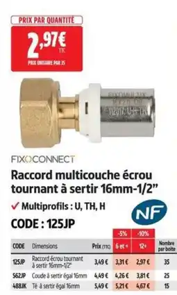 Screwfix FIXOCONNECT Raccord multicouche écrou tournant à sertir 16mm-1/2" offre