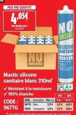 Screwfix NO NONSENSE Mastic silicone sanitaire blanc offre